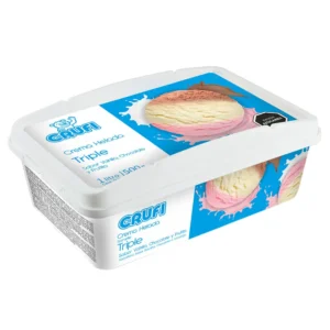 Helado triple frutilla, crema y chocolate 1lt Crufi
